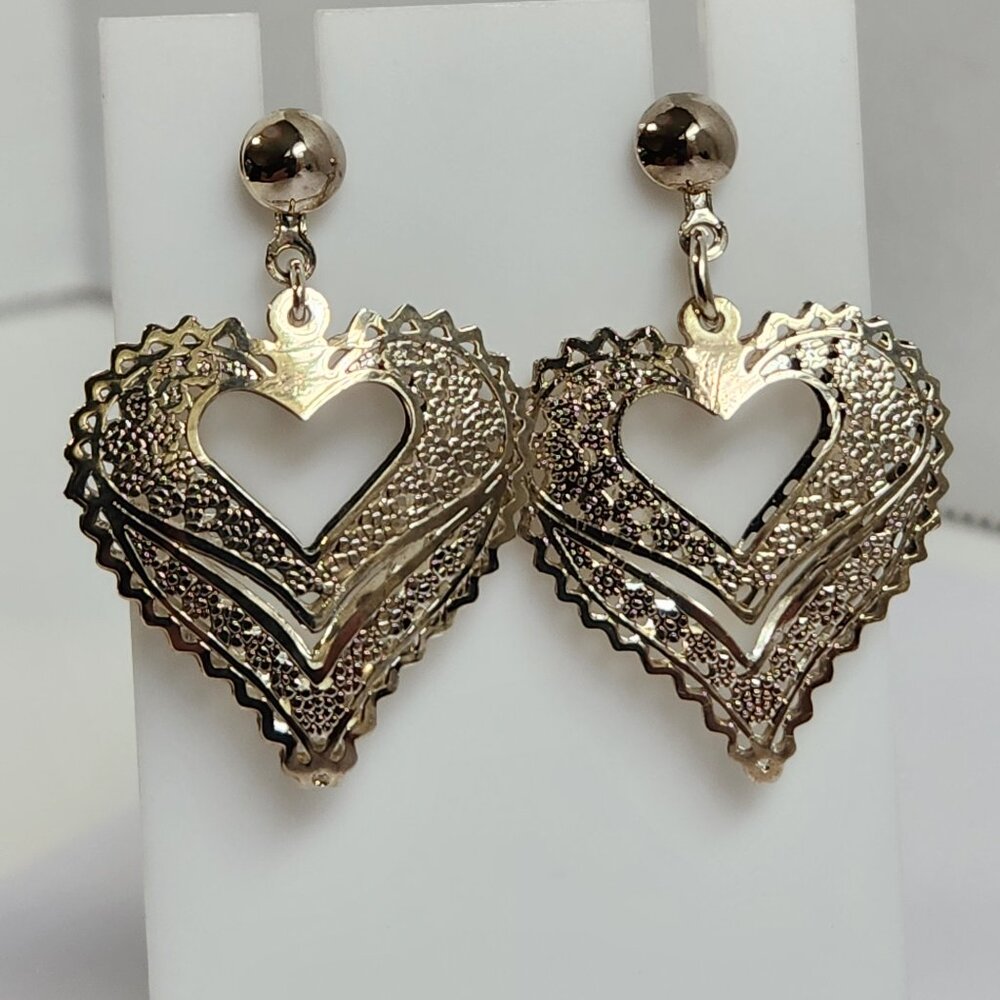 VTG NIB 3.48g 925 Retro "Puffed" Thin Silver Filigree Open Drop Stud Earrings - Picture 4 of 15